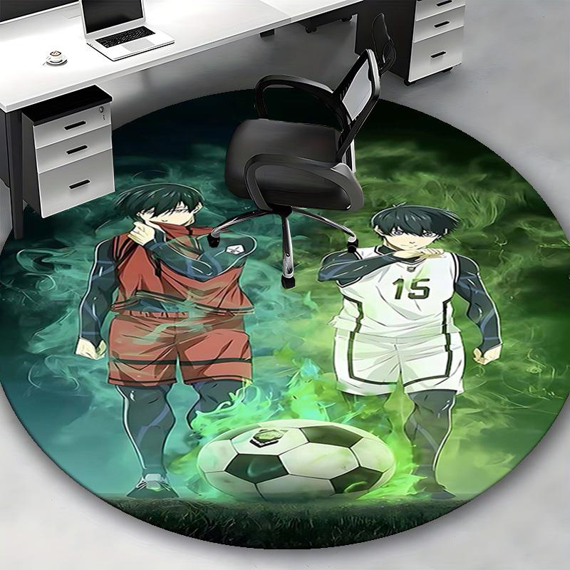 1pc Anime Soccer Player Design Round Carpet - Office Chair Mat, Non-Slip Rug for Home Decor, Seasonal Gift, Suitable for Office, Living Room