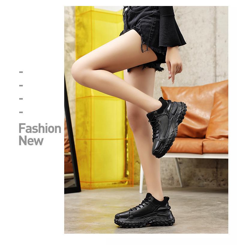 Men's Casual Low-Top Genuine Leather Sneakers - Thick Sole Dad Shoes, Spring/Autumn Fashion Platform Footwear
