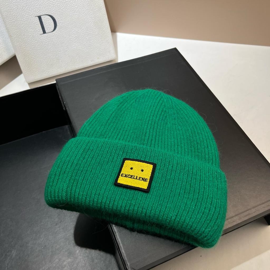 Square Expression Rabbit Fur Knitted Hat Fashionable Winter Warm Hat Couple's Ear Protection Woolen Hat