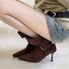 Fashion Eilyken Women Ankle Boots Designer Pleated Turned-over Edge Buckle Strap Short Booties Sexy Thin High Heels Banquet Prom Shoes