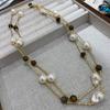 Tiger'S Eye Stone Bamboo Pendant Necklace Retro Maillard Versatile Long Sweater Chain Light Luxury High-End Jewelry
