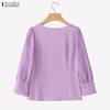 ZANZEA Women Casual Square Collar Summer 3/4 Sleeve Patchwork Blouse