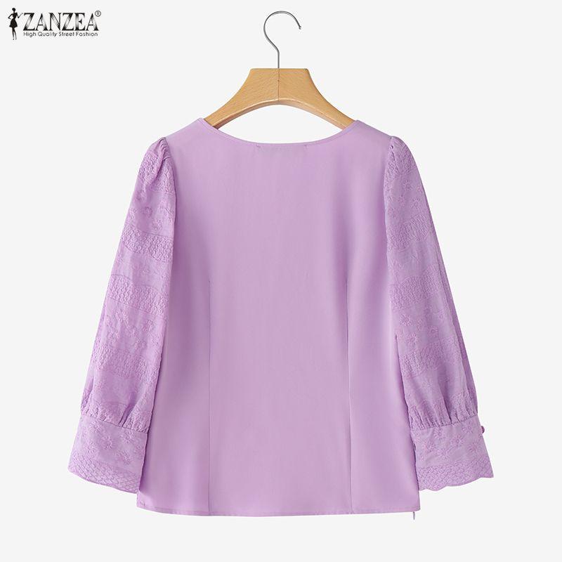 ZANZEA Women Casual Square Collar Summer 3/4 Sleeve Patchwork Blouse