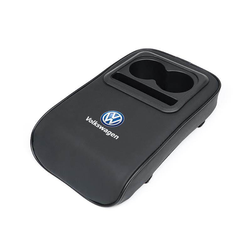 

2026 Hot For Volkswagen VW Car Armrest Box Cushion Leather Soft Pad With Cup Holder For VW GTI R Line Polo Golf Passat B6 Tiguan