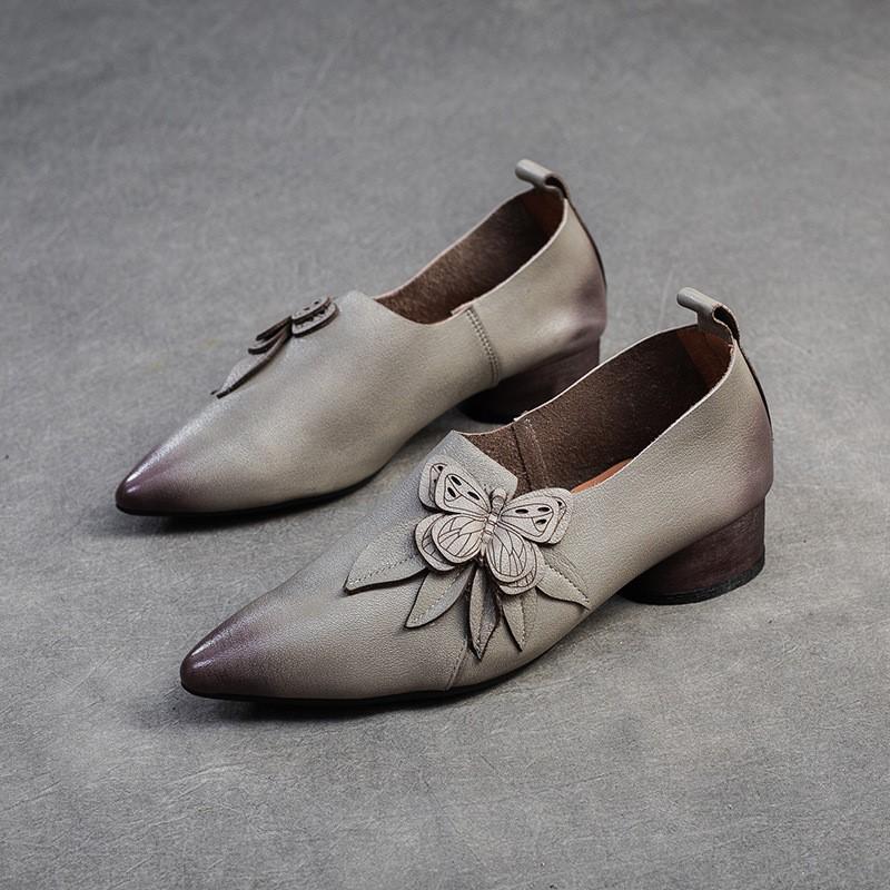 Johnature Scarpe col tacco a spillo con punta a punta, stile retrò, in vera pelle, versatili, da donna, slip-on