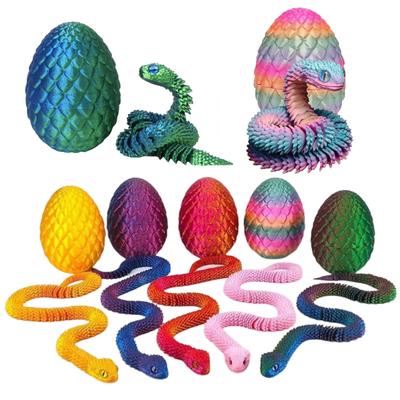3D Baskılı Yılan Oyuncak Eklemli Yılan Süsü İçinde Yılan Olan Yumurta Masa Dekorasyonu İçin Esnek Yılan Stres Giderici Fidget Oyuncak