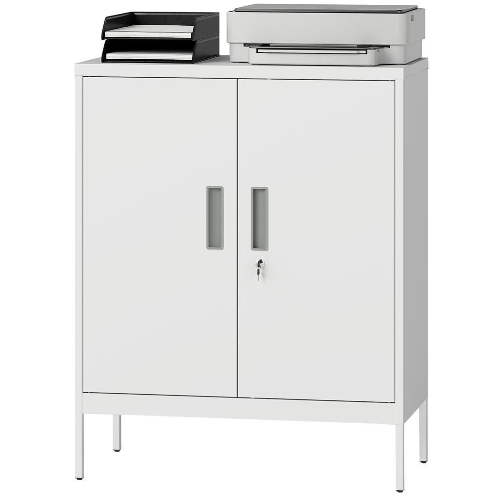 Metal Storage Cabinet with Lock and Adjustable Shelves - White