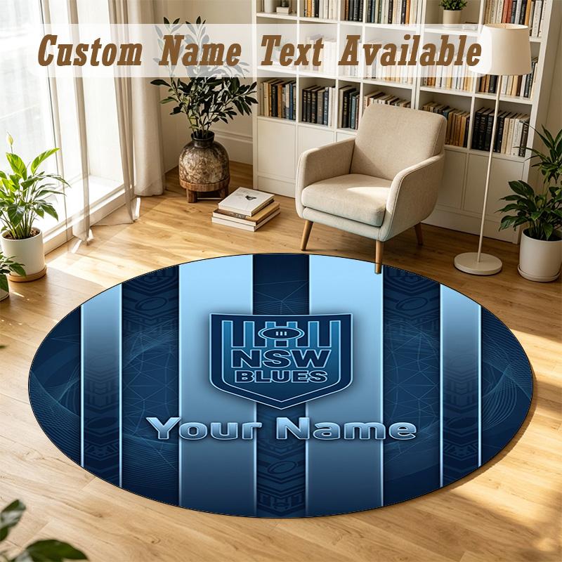 Round Rug Custom NameNSW Blues logo Pattern Non Slip Carpet Home Floor Decor