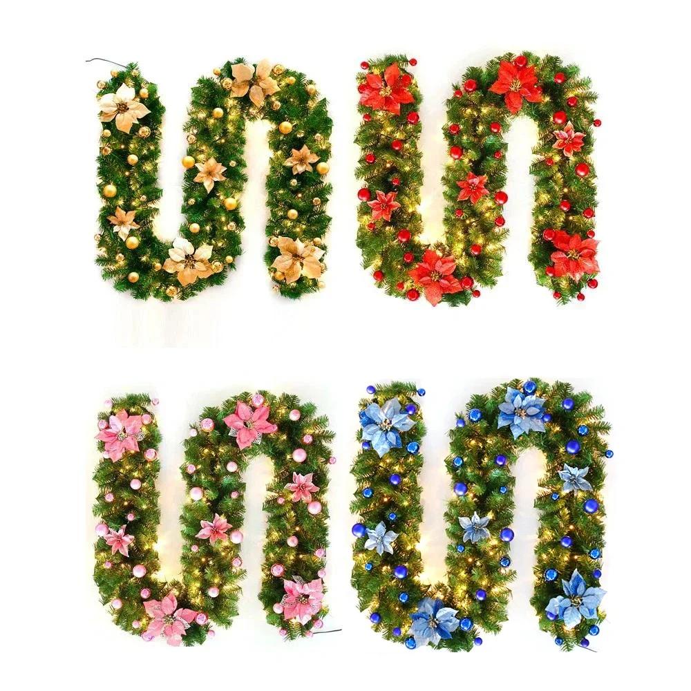 Christmas 2.7m LED Rattan Garland Decorative Staircase Fireplace Christmas Decoration Xmas Tree Rattan Banner Stair Wreaths