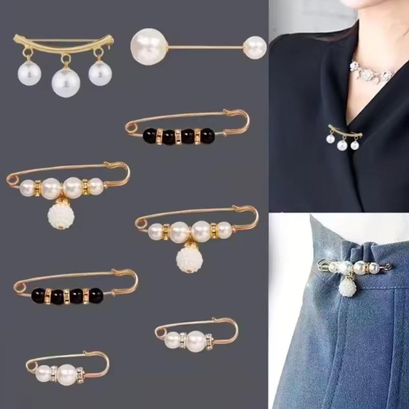 6 Pcs Set Artificial Pearl Waist Pin Clips for Trousers Pants Skirts Dress Waistline Adjusting Shirts Sweater Brooch