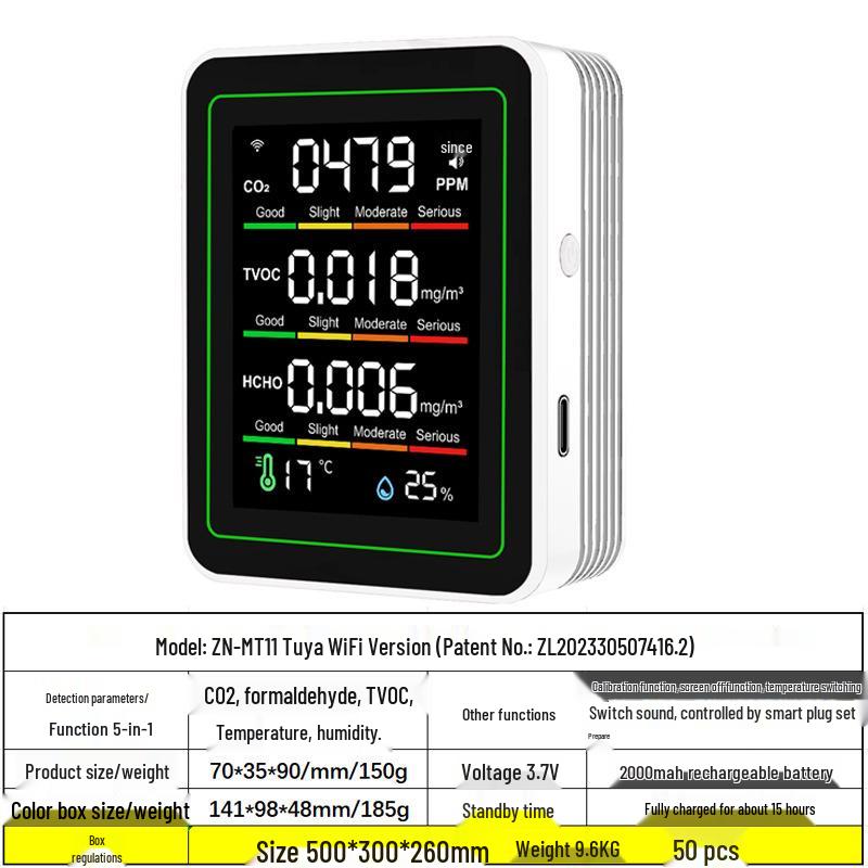 

Трансграничная модель аэрографа для граффити: Детектор WiFi 5-в-1 для CO2, TVOC, температуры, влажности и формальдегида