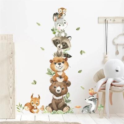 Pegatinas de pared con dibujos de animales para habitación de niños, pegatinas de oso y conejo, papel tapiz para habitación infantil