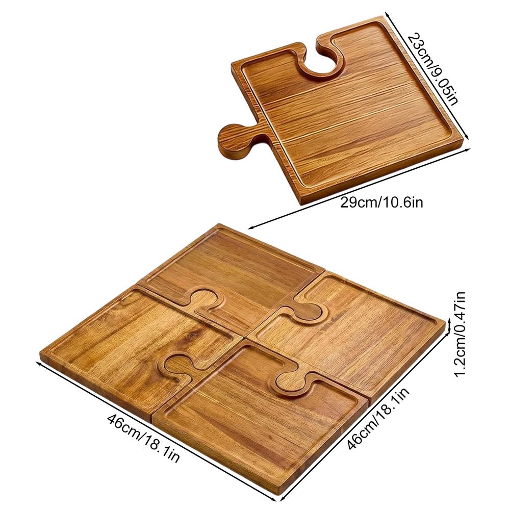 Wooden Serving Tray Charcuterie Board 4 Petal Detachable Divided Snack Plate Natural Wood Puzzle Tray for Kitchen Breakfast