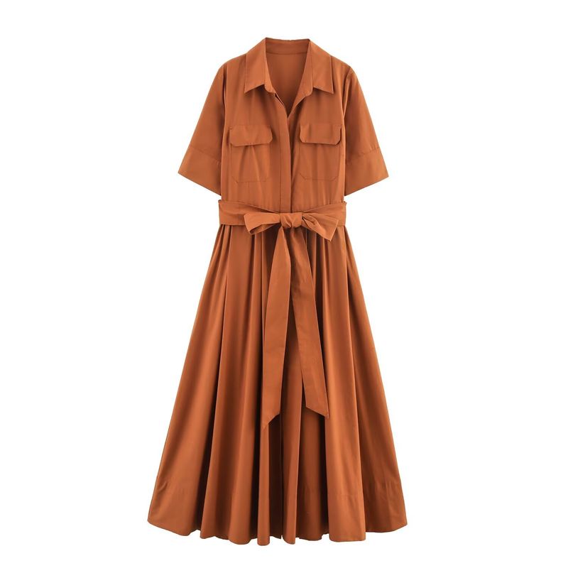 

Kaslead New Women clothes Western Style Fashion Simple Poplin Shirt Style Dress 2640654 Light brown L