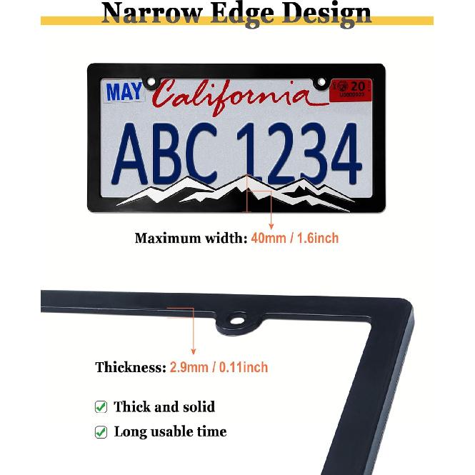 BGGTMO Mountain License Plate Frames- White On Black Mountain Raised, Plastic Black Car Tag Holder Bracket With Screws Caps, 2 Packs 2 Hole With