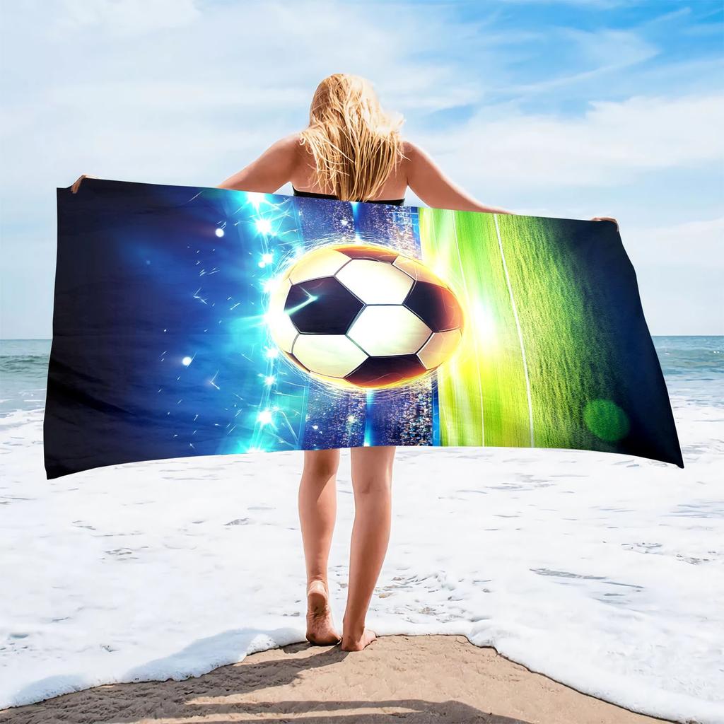 1pc Microfiber Oversized Beach Towel - Quick-Dry, Lightweight, Sand-Free, Large Bath Towel for Adults, Soccer Stadium Print