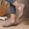 Women's Boots 2026 Autumn Winter Thick Bottom Belt Buckle Decoration Round Head Short Boots Polyurethane Material Ankle Boots