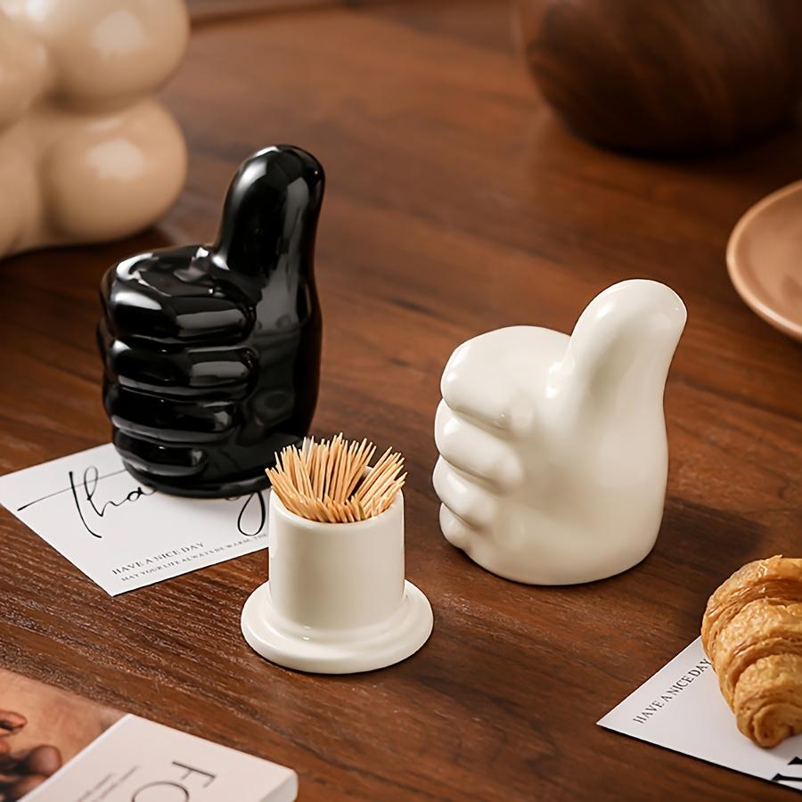 1pc Creative Thumb-Shaped Ceramic Toothpick Holder - Durable Ceramic Kitchen ,Dining Decor, Holds Toothpicks, Swabs , Floss, Red/Black/White,