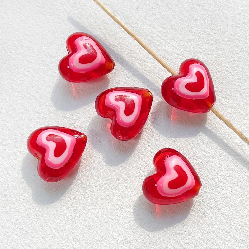 

TX76 20mmx19mm 2pcs Cute Glass Petite Heart Beads DIY Straight Hole Exquisite Making Heart Love Red Handmade Bracelet Material 20x19mm(2pcs)