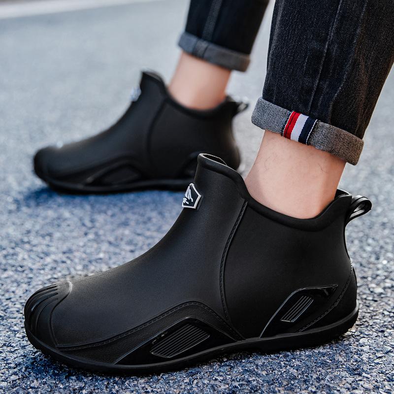Short Rain Shoes Men's Adult Fashion Waterproof Shoes Thickened Wear-resistant Rain Boots Kitchen Work Low-top Flat Rain Boots Men