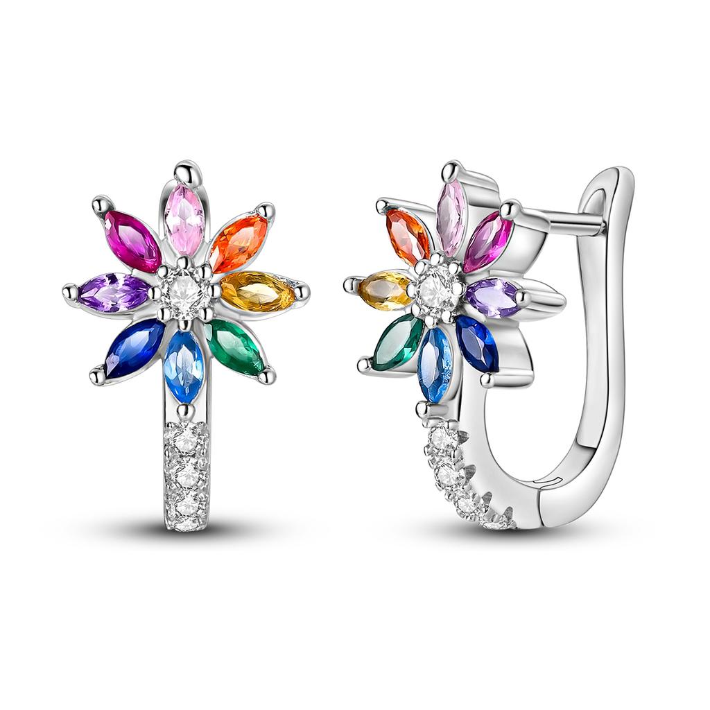 925 Silver Earring Sparkling Colorful Zircon Hoop Earring Round Shape Pendientes Fine Jewelry Gift For Woman