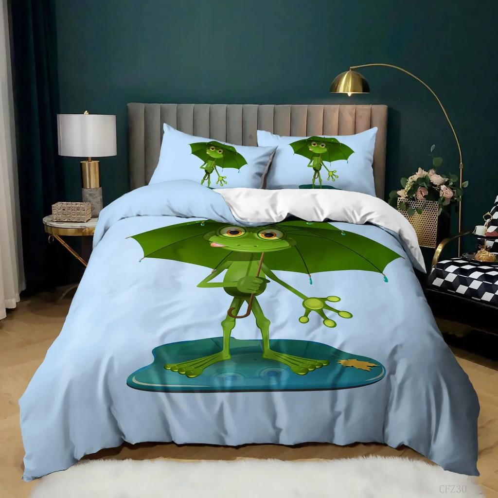 Comforter Frog Bedding Set King Size Funny Frog Tropical Amphibian Duvet Set For Kid 3D Tropical Nature Animal For Home Decor
