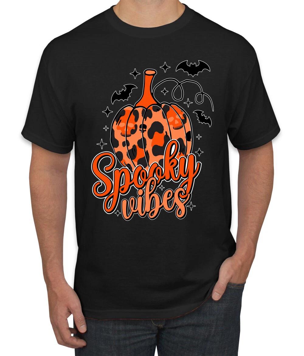 Spooky Vibes Pumpkin Skulls Bats Stars Men T- Shirt L