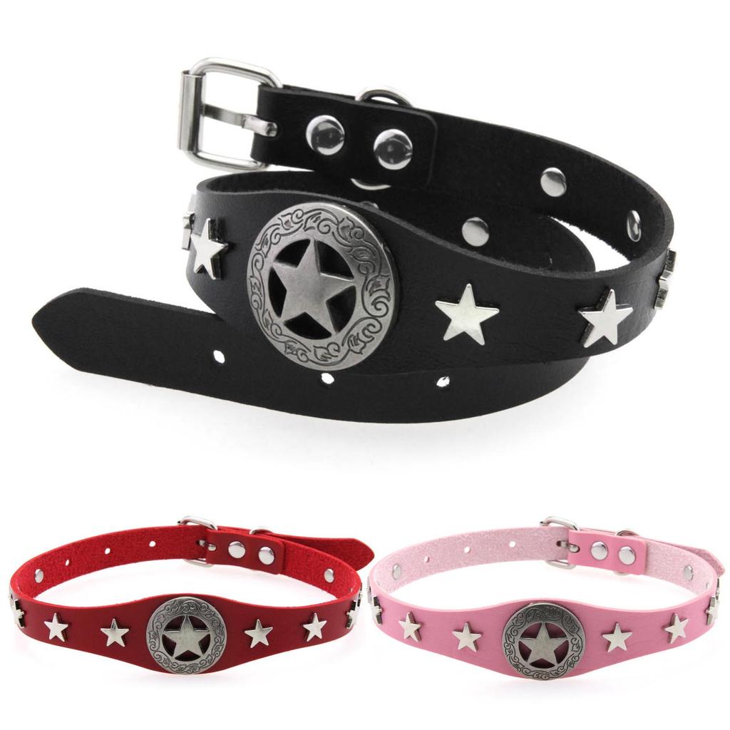 Pentagram Alloy PU Leather Choker, Gothic Harajuku Star Clavicle Necklace