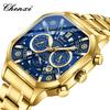 Original CHENXI Watch Fashion Multi-functional Calendar Quartz Luminous Gold Stainless Steel Waterproof Square Watches For Men