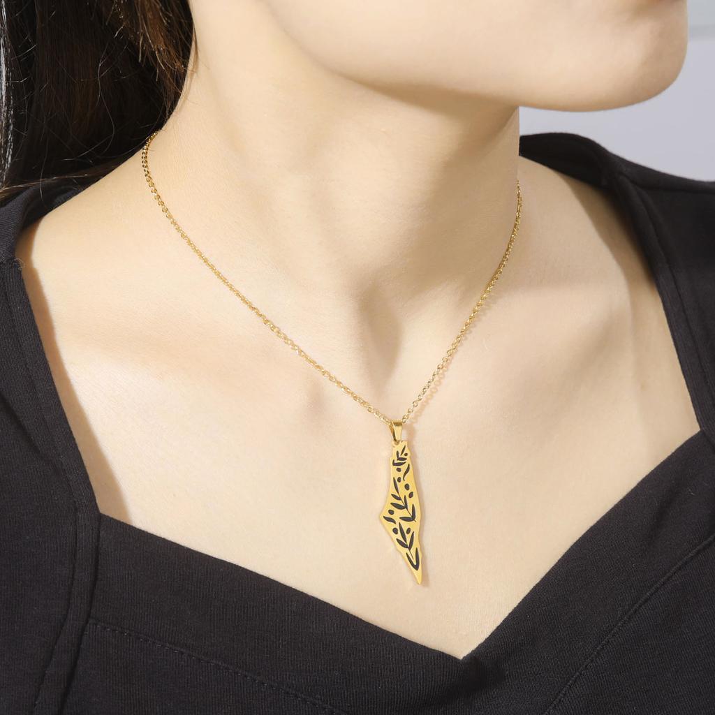 Cazador Palästina Israel Karte Anhänger Choker Kette Edelstahl Blätter Halskette für Damen Schmuck Geburtstagsgeschenk 2025 Großhandel