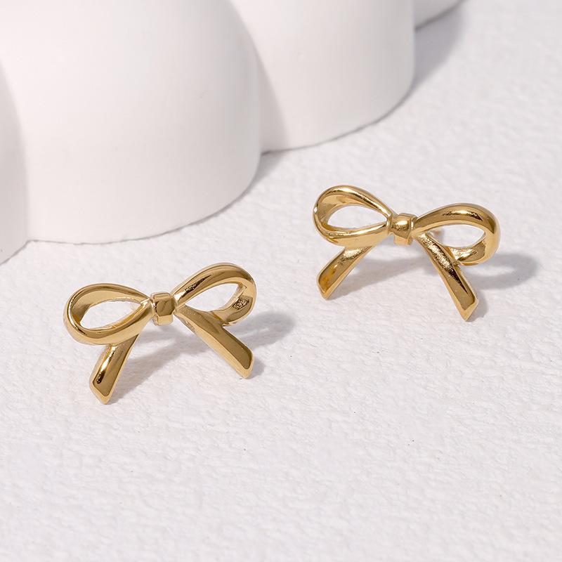 High-End Geometric Bow Stainless Steel Stud Earrings for Women
