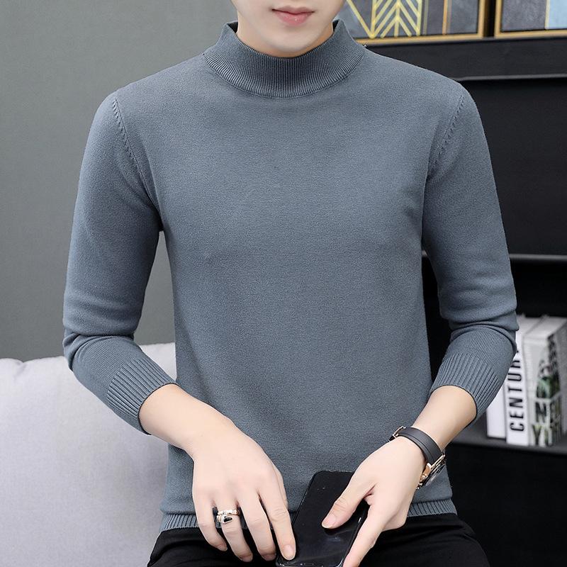 Herren Rundhals-Pullover Herbst und Winter Große Größe Locker Gestrickter Pullover Einfarbig Inneres Langarm-Unterhemd Warmhalten Top