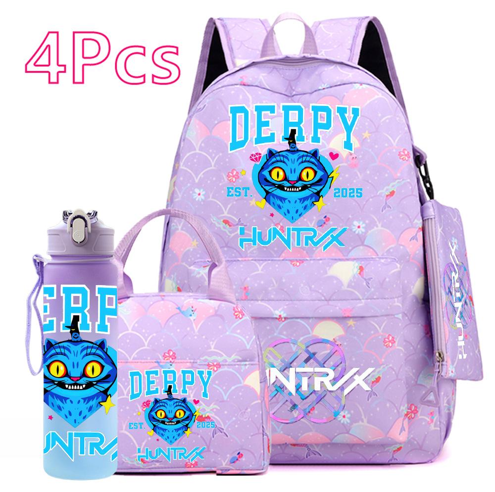 4Pcs/set Anime Cute Printed Backpack Large Capacity Bookbag HandBag Case Bag with 750ml Water Bottler Boy Girl SchoolBag Waterproof Mochila