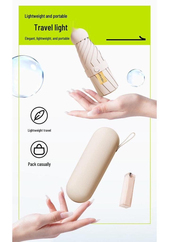 Compact Capsule Umbrella with UV Protection and Black Glue Sunshade