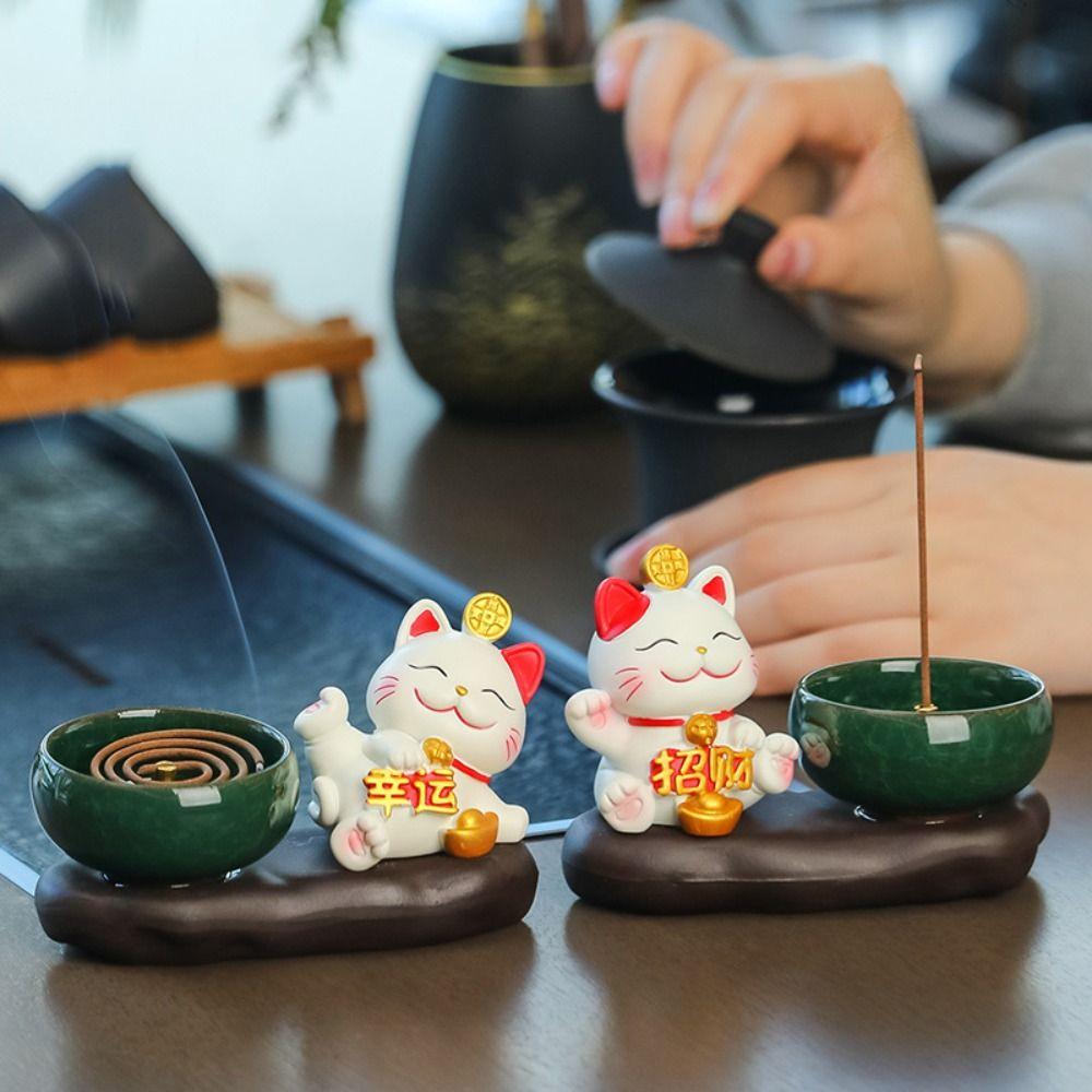 Creative Lucky Cat Incense Burner Chinese Style Traditional Aromatherapy Base Cute Cartoon Tea Table Oraments Home Decoration