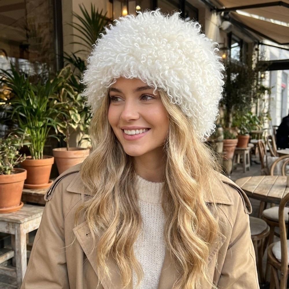 Plush Curly Faux Fur Bucket Hat Face Slimming Snow Hat Warm Fisherman Cap  Daily Wear