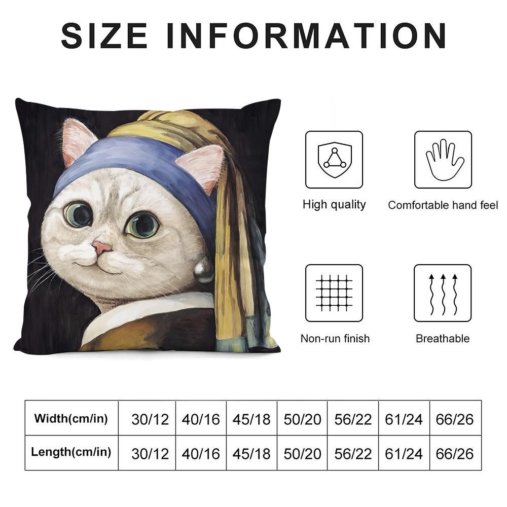 Art Cat Cute Cushion Cover Plush Fabric Soft Double-Sided Printed Sofa Warm Winter Home Child Gift Pillow Case