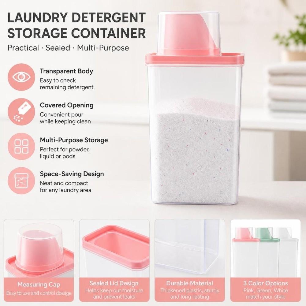 Transparent Washing Powder Storage Box with Measuring Cup Laundry Storage Container