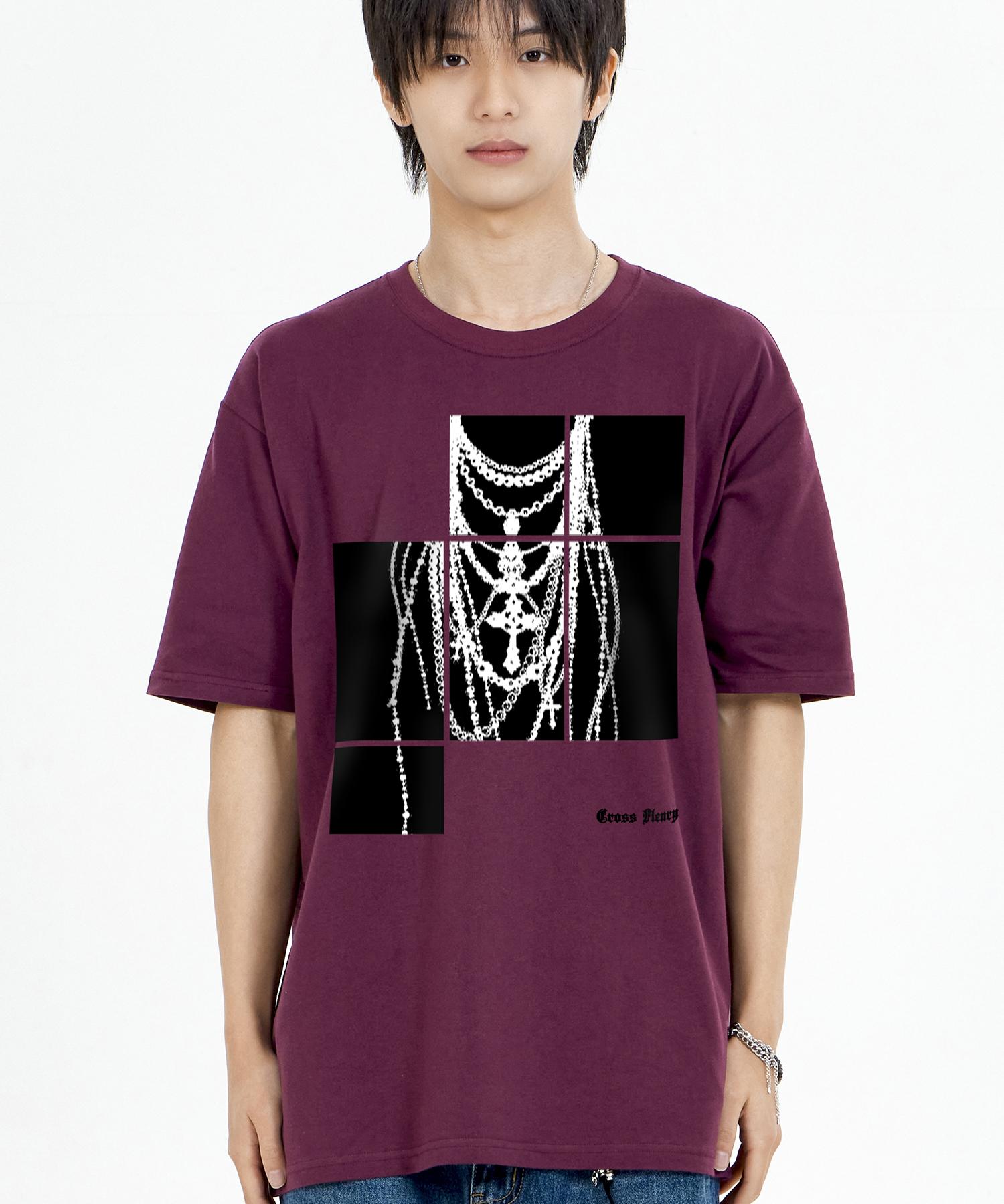 Biel Necklace Printed Short Sleeve T-Shirt Wine Xl