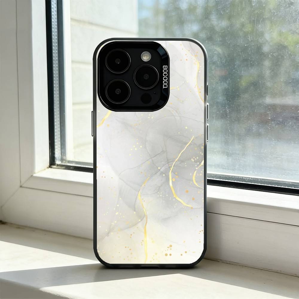 B-Black Gold Marble A-Art Phone Case For iPhone 17,16,15,14,13,12,11 Plus,Pro Max,XS,Colored Silver Plated Inside Cover