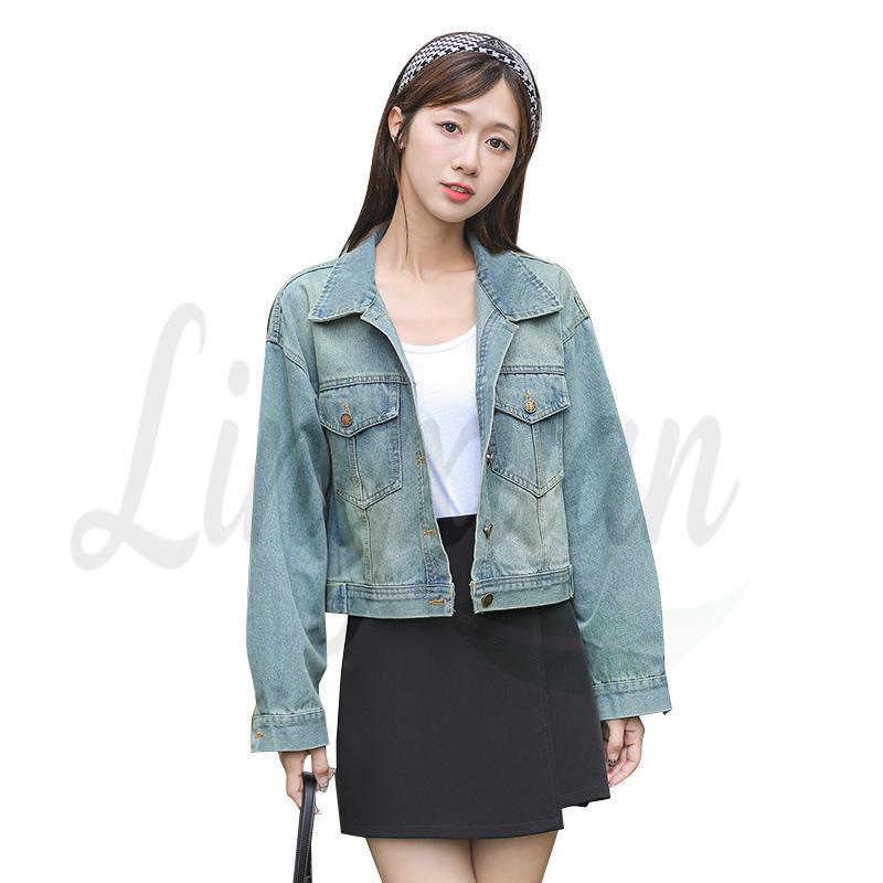 Hong Kong Style Women s Retro Denim Jacket - Chic and Versatile S синий