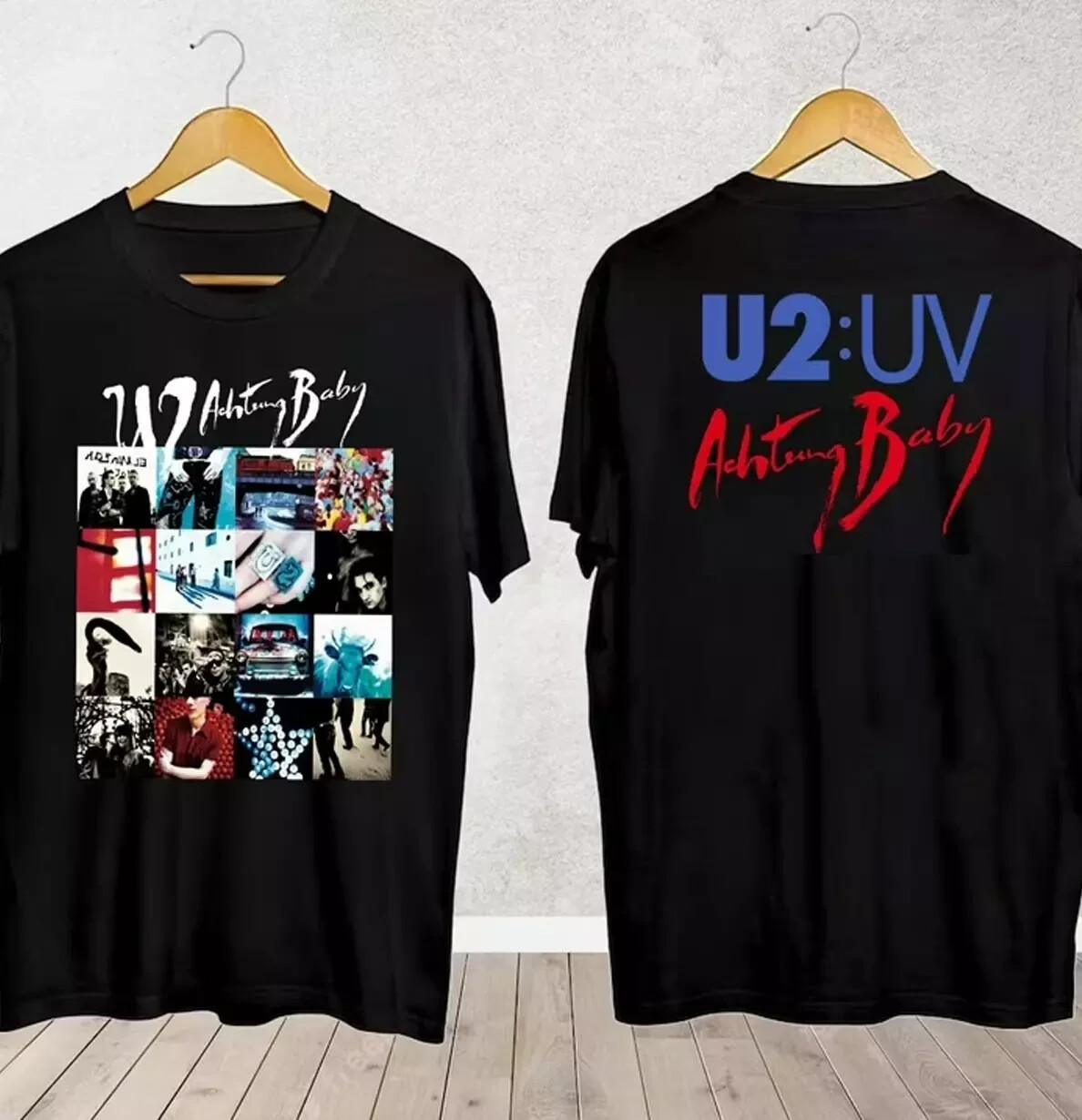 HOT NEW U2 band Achtung Baby 2 sides black T-shirt Unisex All sizes S