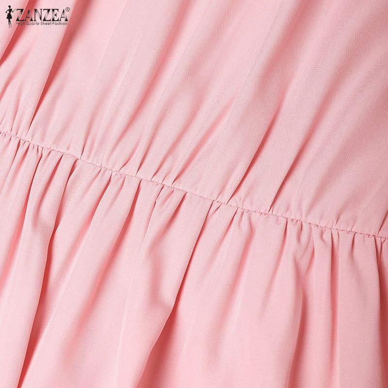 ZANZEA Women Elegant Casual Round Neck 3/4 Sleeve Loose Long Dress