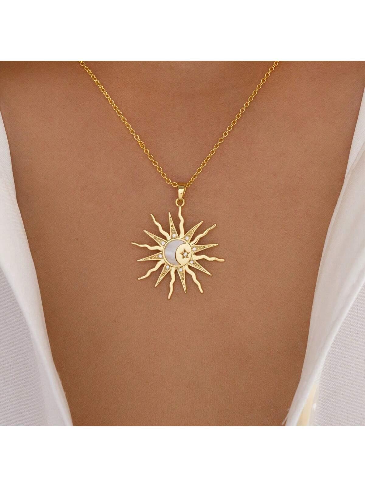 Exquisite Sunflower Pendant Necklace with Micro-Inlaid Zirconia
