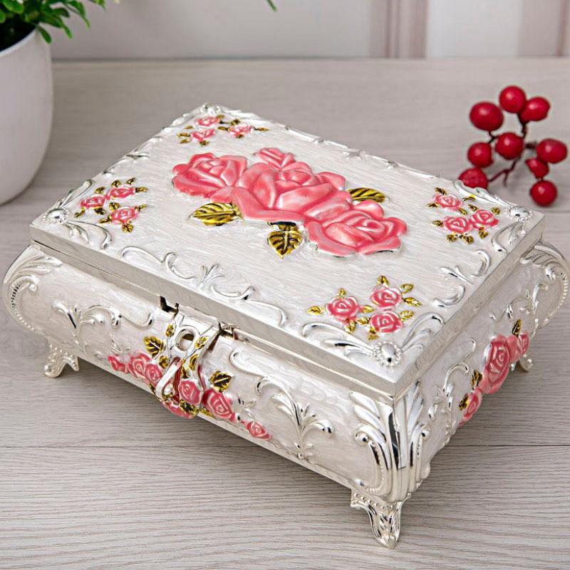 Grande Scatola per Gioielli in Metallo con Design Floreale Stile Nordico Organizer per Anelli Orecchini Anti-Appannamento Storage da Scrivania