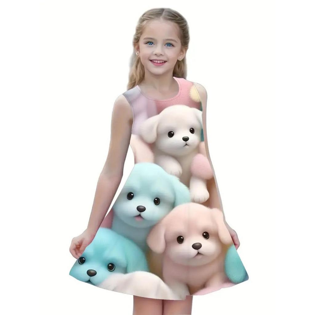 Fashion Children's Dresses New Fashion Loose Cute 3D Animal Pattern Children Girls Sleeveless Dresses
