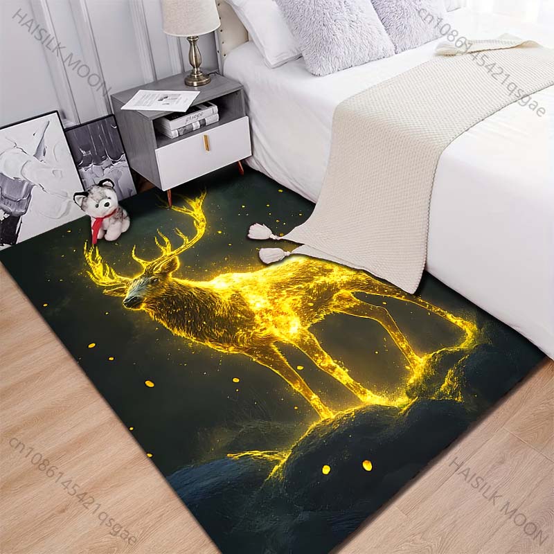 New Product Glowing Golden Stag Carpet for Living Room Bedroom Bedside Floor Mat Cloakroom Child Play Mat Area Rug Large Size
