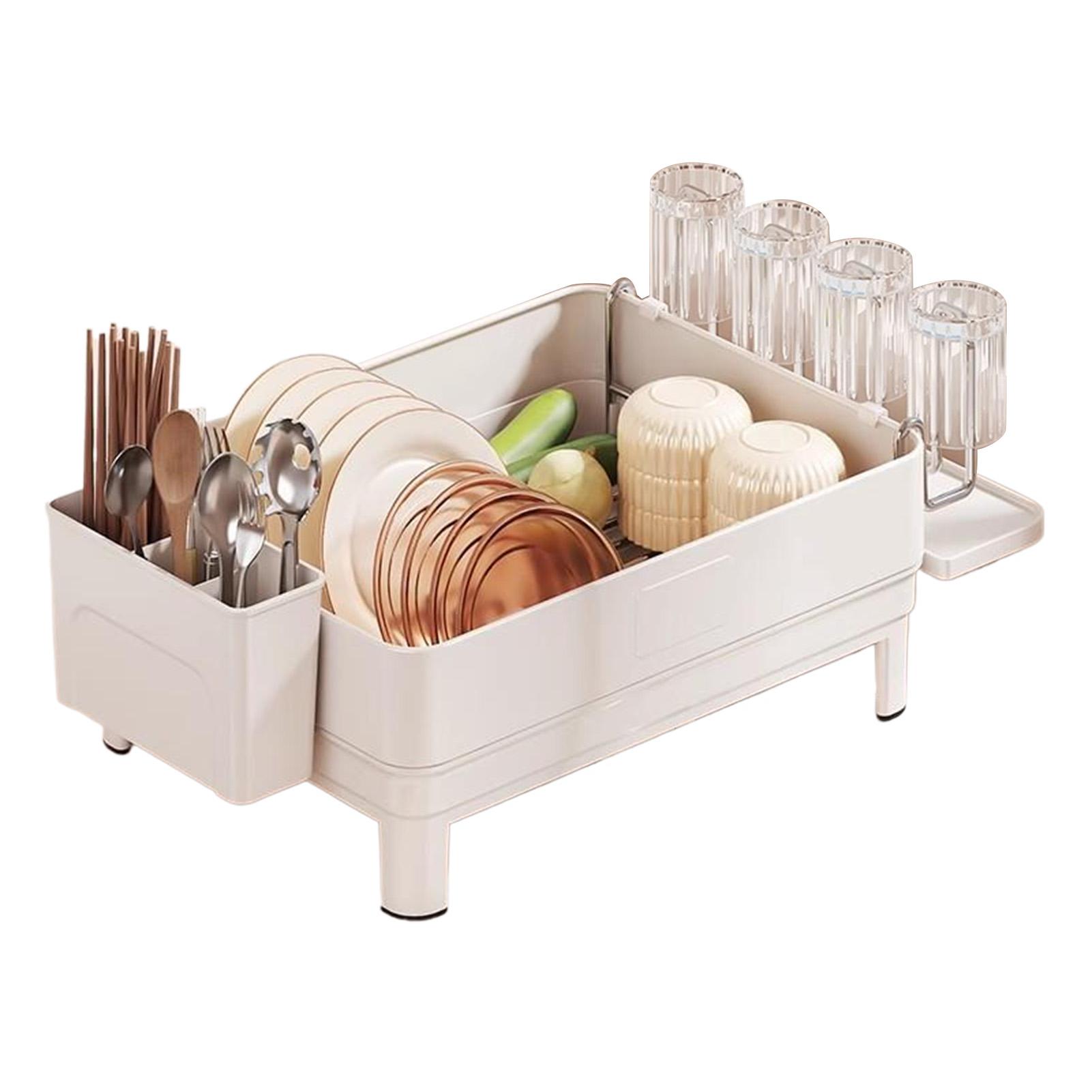 

New Large Capacity Sink Organizer 304 Stainless Steel Cutlery Holder Countertop Drain Rack Pull-out Style Tray Dish Drying Rack белый