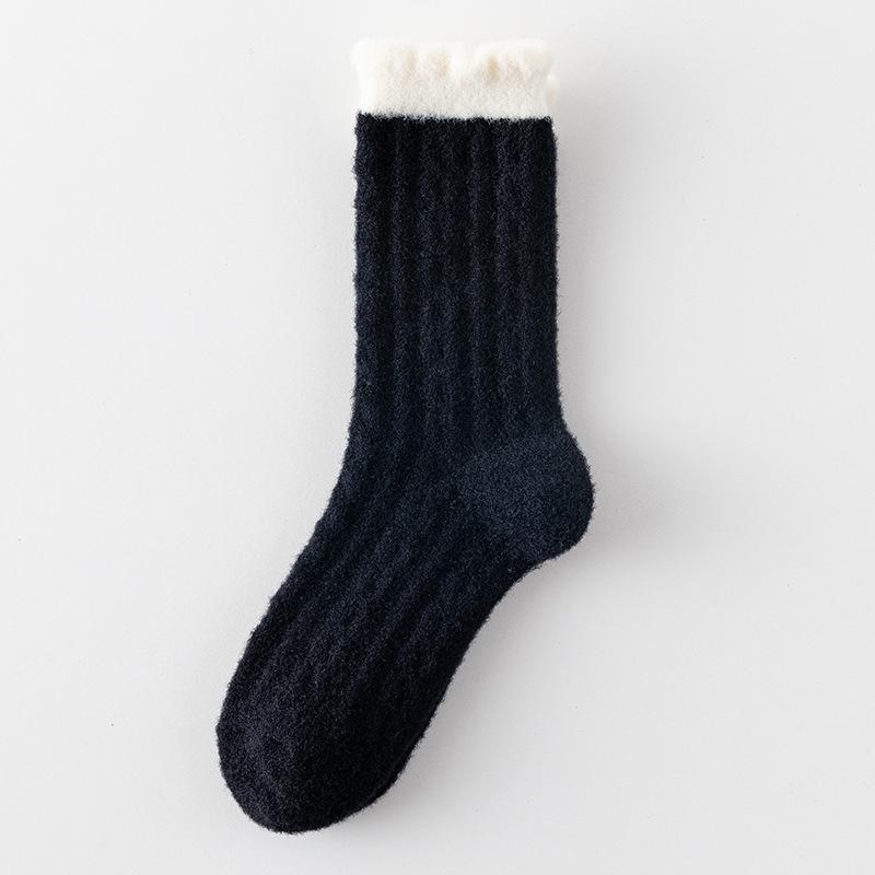 Australian Velvet Socks Medium Tube Socks Season Color Matching Retro Velvet Thickened Warm Mink Velvet Home Sleeping Socks Women