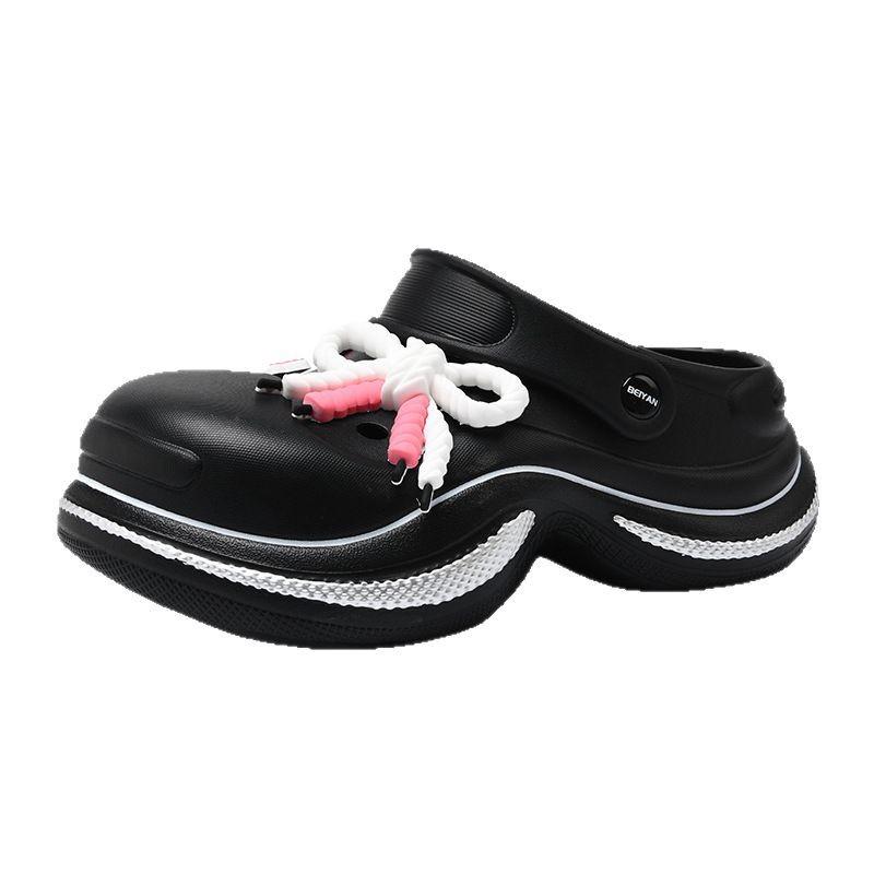 Spring and Summer New Fashion Thick-soled Smile Color Matching Women's Hole Shoes Wear Bag Head, DIY Cartoon Cool Slippers